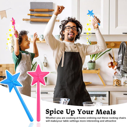 Salt Shakers - 2 Pieces - Salt and Pepper Shaker - Small Spice Shaker - Small Spice Container - Funny Star-Shaped - Herb Sticks - Magic Wand - Table Decoration - With Holes - For Restaurant Kitchen Gadgets - Plastic - Blue and Pink.