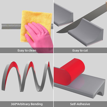 Water Threshold 200cm Grey - Shower Thresholds - Self-Adhesive Shower Water Barrier - Compact - Sanitary Water Stopper - Shower Threshold - Water Stopper - Shower - Bath - Leakage - Water Barrier - Mold - Sanitary - Anti-Water Strip - Foldable Shower Wate.