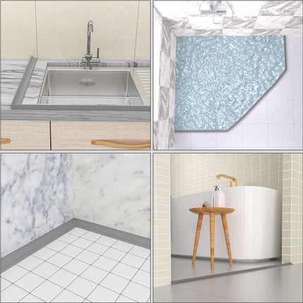 Water Threshold 200cm Grey - Shower Thresholds - Self-Adhesive Shower Water Barrier - Compact - Sanitary Water Stopper - Shower Threshold - Water Stopper - Shower - Bath - Leakage - Water Barrier - Mold - Sanitary - Anti-Water Strip - Foldable Shower Wate.