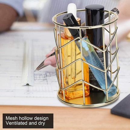 Pen Tray - Pen Holder - Pen Tray - Desk Organizer - Desk Organizer - Desk - Metal - Round - Gold - 2 Pieces.