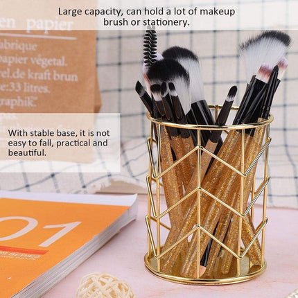 Pen Tray - Pen Holder - Pen Tray - Desk Organizer - Desk Organizer - Desk - Metal - Round - Gold - 2 Pieces.