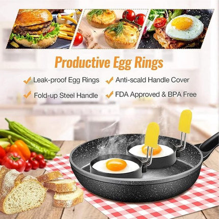 Egg Baking Mold - 4 Pieces - Stainless Steel - Egg Pancake - Fried Egg Mold - Egg Ring - Fried Egg Pancake - With Oil Brush - Frying Eggs - Egg Mold - Egg Molds - Small Egg Shapes - Perfect Round Egg - Baking Mold - Round - Black.