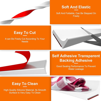 Water Threshold 200cm White - Shower Thresholds - Self-Adhesive Shower Water Barrier - Compact - Sanitary Water Stopper - Shower Threshold - Water Stopper - Shower - Bath - Leakage - Water Barrier - Mold - Sanitary - Anti-Water Strip - Foldable Shower Wat.