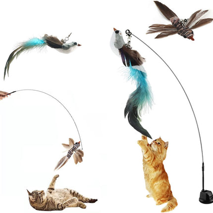 Toy Fishing Rod for Cats - Cat Play Rod - Cat Fishing Rod - 2 Extra Spring Heads - With Suction Cup Base - Interactive Cat Toy - Cat Toy - Cat Toys - Cat Troublemaker - Cat Toys.