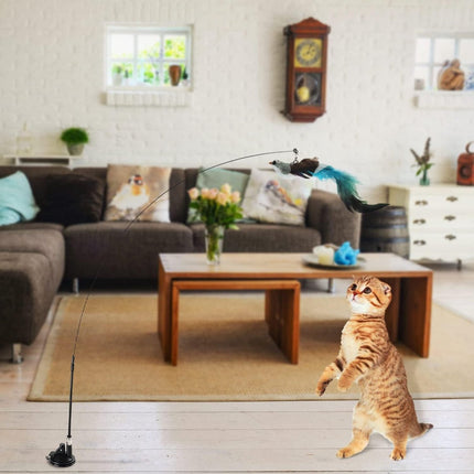 Toy Fishing Rod for Cats - Cat Play Rod - Cat Fishing Rod - 2 Extra Spring Heads - With Suction Cup Base - Interactive Cat Toy - Cat Toy - Cat Toys - Cat Troublemaker - Cat Toys.
