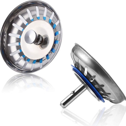Kitchen Sink Drain Plug 80 mm - 2 Pieces Basket Plug - Sink Strainer Drain Stopper for the Kitchen - Stainless Steel - Universal - Drain Stopper - Sink Strainer - Sink Strainer - Sink Plug - Strainer - Unclog - Washbasin - No Blockage