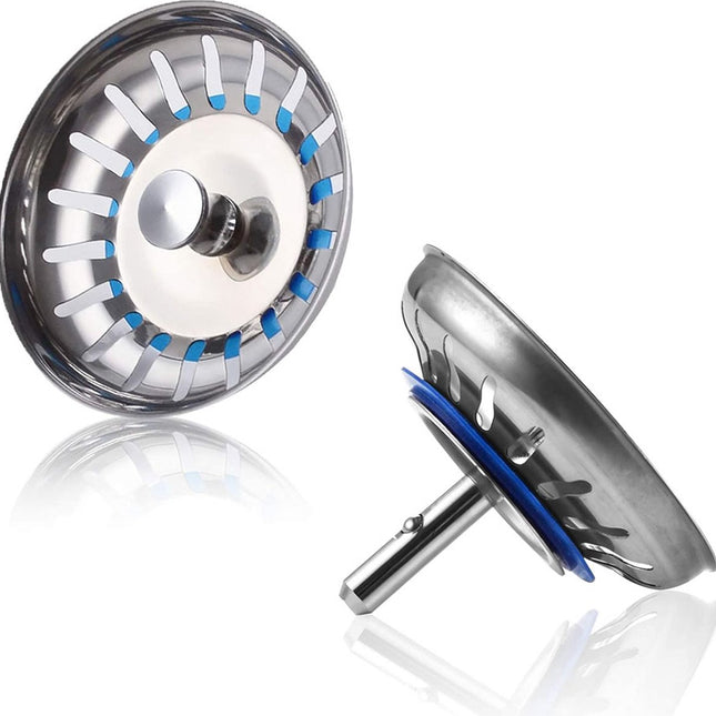 Kitchen Sink Drain Plug 80 mm - 2 Pieces Basket Plug - Sink Strainer Drain Stopper for the Kitchen - Stainless Steel - Universal - Drain Stopper - Sink Strainer - Sink Strainer - Sink Plug - Strainer - Unclog - Washbasin - No Blockage