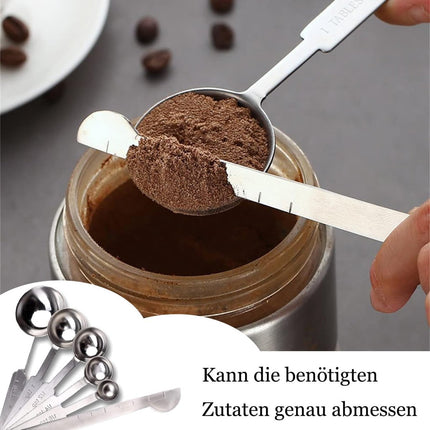 Measuring Spoon Set - Measuring Cup Set - 8-Piece - High-Quality Stainless Steel - Measuring Spoons - Measuring Scoops - Measuring Spoon - Weighing Grams & Milli - Durable - Baking / Cooking / Coffee / Spices - For Measuring Dry and Liquid Ingredients.