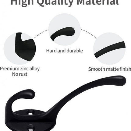 Hooks - Hanging Hooks - Set of 10 - Double Hook Design - Hanging Hooks - Wall Hooks - Coat Hook - Coat Rack Hooks - Key Hook - Wall Hooks - Towel Hook - Towel Hooks - Tea Towel Hanger - Incl. Screws - Bathroom - Black.