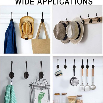 Hooks - Hanging Hooks - Set of 10 - Double Hook Design - Hanging Hooks - Wall Hooks - Coat Hook - Coat Rack Hooks - Key Hook - Wall Hooks - Towel Hook - Towel Hooks - Tea Towel Hanger - Incl. Screws - Bathroom - Black.