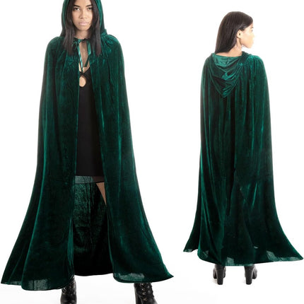 Luxury Green Hooded Coat - 170cm / XXL - Halloween Carnival Costume - Green Velour Coat - Hat - Adults - Dress Up - Costume Cape - Gothic - Fantasy - Halloween Suit - Carnival Clothing - Women and Men.