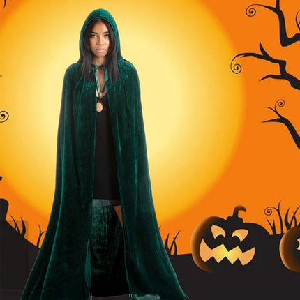 Luxury Green Hooded Coat - 170cm / XXL - Halloween Carnival Costume - Green Velour Coat - Hat - Adults - Dress Up - Costume Cape - Gothic - Fantasy - Halloween Suit - Carnival Clothing - Women and Men.
