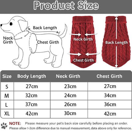 Dog Sweater - Puppy Soft Turtleneck - Size M - Back Length 30cm - Dog Bodywarmer - Dog Coat - Winter Dog Cardigan - For Small to Medium Dogs and Cats - Knitted Clothing - Winter Dog Clothing - Sweater - Christmas Gifts for Pets - Red.