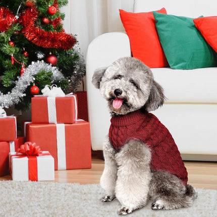 Dog Sweater - Puppy Soft Turtleneck - Size M - Back Length 30cm - Dog Bodywarmer - Dog Coat - Winter Dog Cardigan - For Small to Medium Dogs and Cats - Knitted Clothing - Winter Dog Clothing - Sweater - Christmas Gifts for Pets - Red.