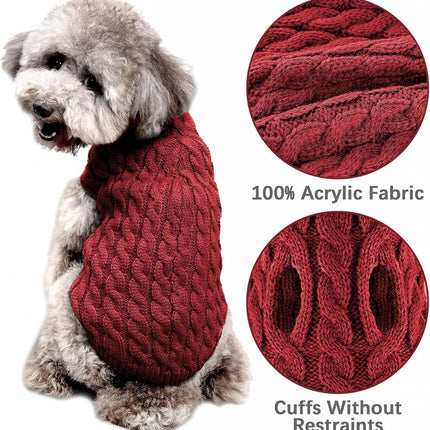 Dog Sweater - Puppy Soft Turtleneck - Size M - Back Length 30cm - Dog Bodywarmer - Dog Coat - Winter Dog Cardigan - For Small to Medium Dogs and Cats - Knitted Clothing - Winter Dog Clothing - Sweater - Christmas Gifts for Pets - Red.