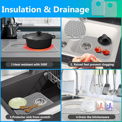 Sink Mat - Grey - 30 X 35 Cm - Kitchen Accessories - Sink Protector - Sink Mat - Washbasin Mat - Draining Mat - Countertop Mat - Silicone Coasters - Silicone - Anti-Scratch - Sink Accessories - For Sink, Cutlery And Glassware.