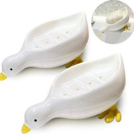 Soap Dish - 2 Pieces - Soap Holder - Soap Box - Small Soap Dish - Self-Draining Soap Holder - Duck Design - Soap Dish - Gift - For Shower, Bathroom, Bathtub, Kitchen Sink - Home Decor - Bathroom Accessories - Plastic - White.