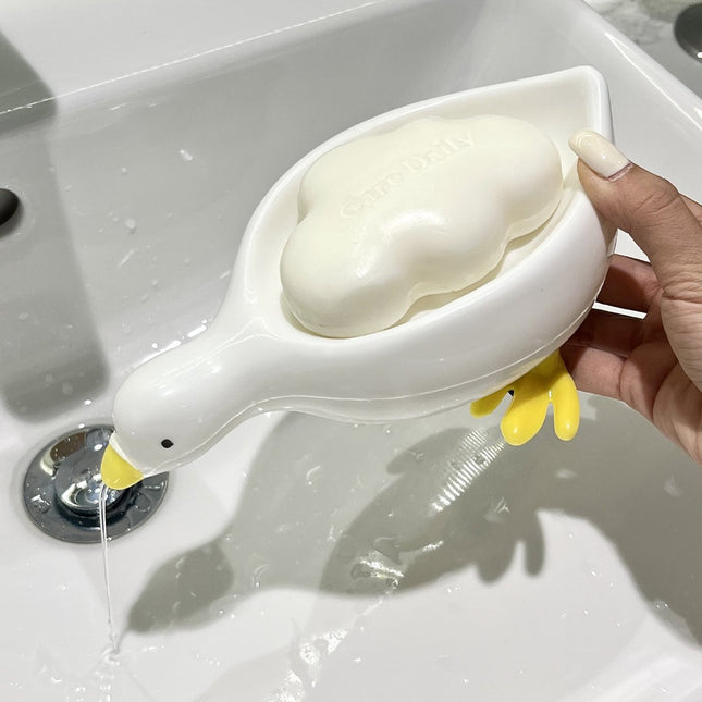 Soap Dish - 2 Pieces - Soap Holder - Soap Box - Small Soap Dish - Self-Draining Soap Holder - Duck Design - Soap Dish - Gift - For Shower, Bathroom, Bathtub, Kitchen Sink - Home Decor - Bathroom Accessories - Plastic - White.