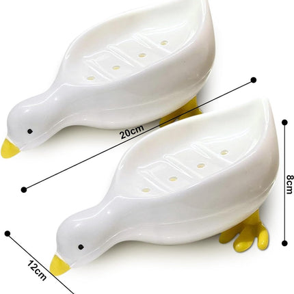 Soap Dish - 2 Pieces - Soap Holder - Soap Box - Small Soap Dish - Self-Draining Soap Holder - Duck Design - Soap Dish - Gift - For Shower, Bathroom, Bathtub, Kitchen Sink - Home Decor - Bathroom Accessories - Plastic - White.