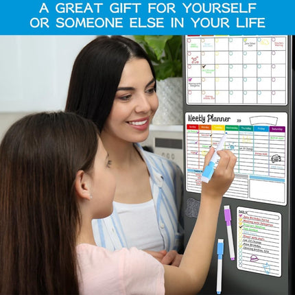 Monthly Planner & Weekly Planner Whiteboard Set - Magnetic Planning Board - Magnetic Monthly Planner - Magnetic Weekly Planner - Magnetic Board Including Day Planner, Markers & Eraser - Memo Board - Planning Board - Family Planner - Family Planner - To Do.