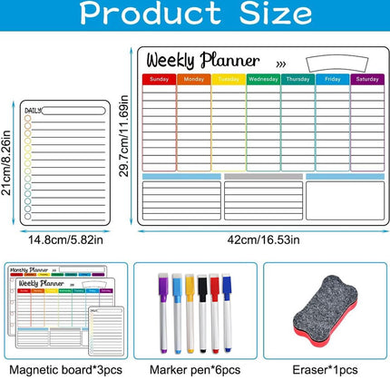 Monthly Planner & Weekly Planner Whiteboard Set - Magnetic Planning Board - Magnetic Monthly Planner - Magnetic Weekly Planner - Magnetic Board Including Day Planner, Markers & Eraser - Memo Board - Planning Board - Family Planner - Family Planner - To Do.