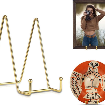 Plate stand - Plate stand - Plate display - Stand - Rack - Hook - Decorative plates - Plates and books - Cookbooks - Suitable for decorative plates - Not easily deformed - Durable - 6 inch - Gold - Metal.