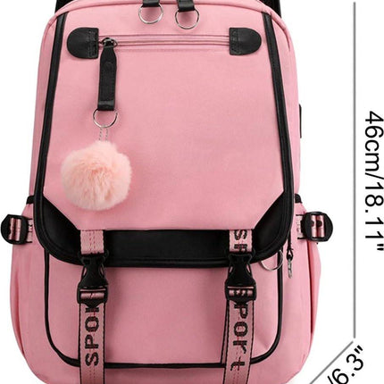 Girls School Student School Bag Outdoor Backpack With USB Charging Port, Pink - Luxury Backpack - School Bag - Backpack - Rucksack - School - Girls - Boys - Teenagers - Book Bag - Girl's Backpack - Backpacks - Rucksack For Children - Waterproof - Laptop B.