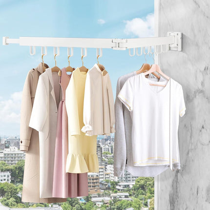 Foldable Wall Drying Rack - Foldable Wall Clothes Rack - Foldable Wall Clothes Rod - 2-Way Drying Rack - Space-Saving - Foldable - For Laundry, Balcony, Bathroom, Terrace, Dormitory, Apartment - White - 1 piece.