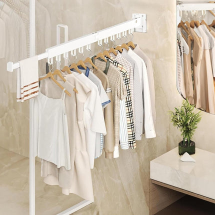 Foldable Wall Drying Rack - Foldable Wall Clothes Rack - Foldable Wall Clothes Rod - 2-Way Drying Rack - Space-Saving - Foldable - For Laundry, Balcony, Bathroom, Terrace, Dormitory, Apartment - White - 1 piece.