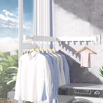 Foldable Wall Drying Rack - Foldable Wall Clothes Rack - Foldable Wall Clothes Rod - 2-Way Drying Rack - Space-Saving - Foldable - For Laundry, Balcony, Bathroom, Terrace, Dormitory, Apartment - White - 1 piece.