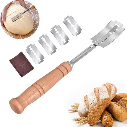 Dough Knife - Blade - Blade Knife - Dough Knife - Baguette Knife - With 5 Blades And Storage Case - Wooden Handle - Bread Knife - Baguette Knife - Baking Enthusiast.