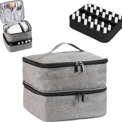 Nail Polish Case Organizer - Nail Case Bag - Nail Technician Bag - Nail Polish Carrying Case - UV Gel Polish Lamp Storage - Beauty Case - Suitable for 30 Bottles - Nail Art Storage - Nail Art - With Removable Dividers - For All Nail Polish Supplies - Grey.