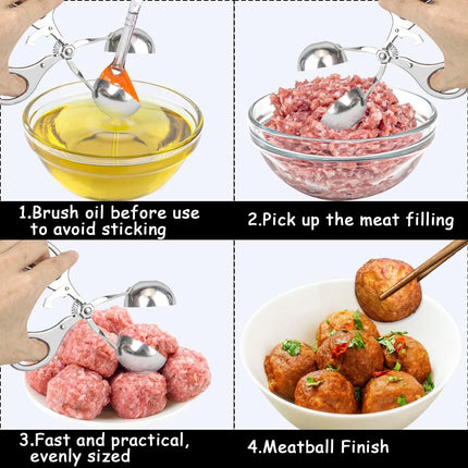 Meatball maker - Professional Meatball tongs - Portable Meatball maker - Multifunctional Meatball tongs - Meatball spoon - Meatball tongs - BBQ Tongs - Barbecue Tongs - for meatballs / Ice cream / rice balls - Stainless steel.