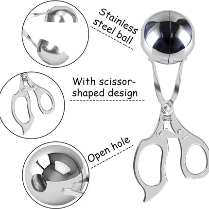 Meatball maker - Professional Meatball tongs - Portable Meatball maker - Multifunctional Meatball tongs - Meatball spoon - Meatball tongs - BBQ Tongs - Barbecue Tongs - for meatballs / Ice cream / rice balls - Stainless steel.