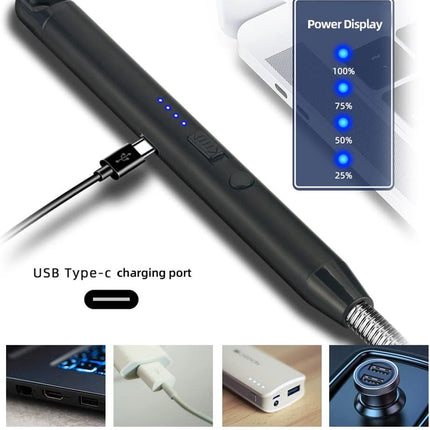 Long Electric Lighter - USB Rechargeable - Kitchen Helpers - USB Electric Stick Lighter - Kitchen BBQ Lighter - For Kitchen, Stove, Camping, Fireworks, Fireplace, Candles, Lighting - Black - 1 Piece.