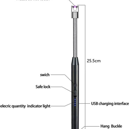 Long Electric Lighter - USB Rechargeable - Kitchen Helpers - USB Electric Stick Lighter - Kitchen BBQ Lighter - For Kitchen, Stove, Camping, Fireworks, Fireplace, Candles, Lighting - Black - 1 Piece.