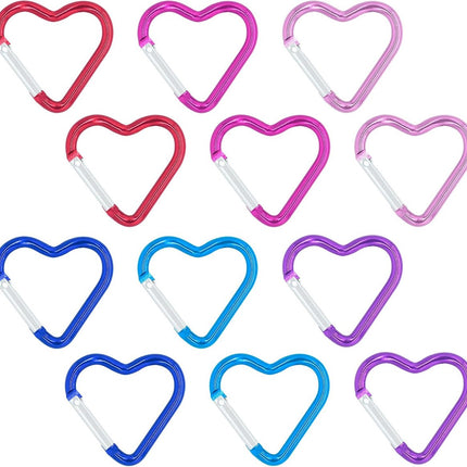 Carabiner - 12 Pieces - Metal Carabiners - Robust - Snap Hook - Aluminum - Snap Hook for Adults - Heart Carabiner - Durable Keychain - Quick Release - For Camping/Hiking/Travel - 6 Colors.
