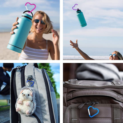 Carabiner - 12 Pieces - Metal Carabiners - Robust - Snap Hook - Aluminum - Snap Hook for Adults - Heart Carabiner - Durable Keychain - Quick Release - For Camping/Hiking/Travel - 6 Colors.