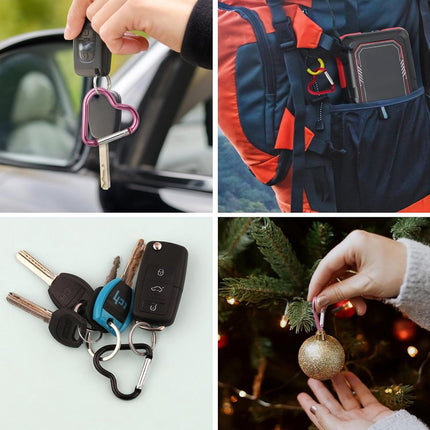 Carabiner - 12 Pieces - Metal Carabiners - Robust - Snap Hook - Aluminum - Snap Hook for Adults - Heart Carabiner - Durable Keychain - Quick Release - For Camping/Hiking/Travel - 6 Colors.