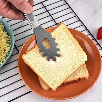 2x Spaghetti Tongs - Kitchen Tongs - Serving Tongs - BBQ Tongs - Stainless Steel and Silicone - Meat Tongs - Heat Resistant - Non-Stick - Barbecue Tongs - Spaghetti Tongs - Salad Tongs - Kitchen Utensils - Barbecue Accessory - 2 Different Shapes - Grey -.