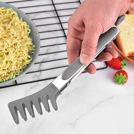 2x Spaghetti Tongs - Kitchen Tongs - Serving Tongs - BBQ Tongs - Stainless Steel and Silicone - Meat Tongs - Heat Resistant - Non-Stick - Barbecue Tongs - Spaghetti Tongs - Salad Tongs - Kitchen Utensils - Barbecue Accessory - 2 Different Shapes - Grey -.