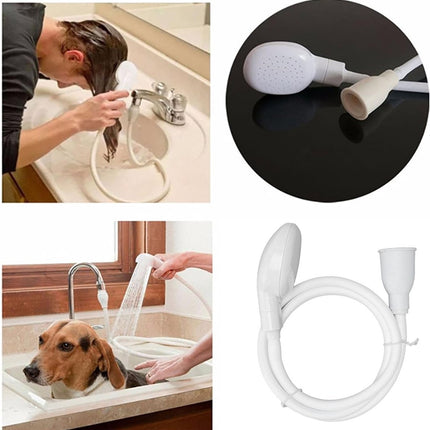 Pet Bath and Shower Set - Dog/Cat Shower Head - Dog Sprayer - Includes Garden Hose and Attachments - For Pets, Hair Washing, Rinsing Vegetables - Taps with a Diameter of 1.4-2.7 cm - White.