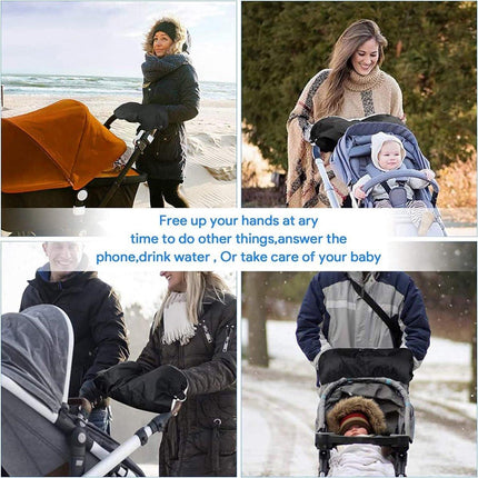 Stroller Glove Hand Warmer - Gloves for Strollers - Buggy Hand Warmer - Lined Gloves - Universal - Waterproof and Windproof - Warm Hands - Removable - Stroller - Children - Buggy Accessories - Black.