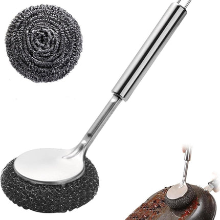 Dish Brush/ Steel Brush - Kitchen Brush - Cleaning Brush - Dishwashing Brush - Kitchen Steel Wool Pot Scrubber - For Dishes, Pots, Stoves, Sink - Detachable Brush - With 1 Replacement Head - Can Be Hung.