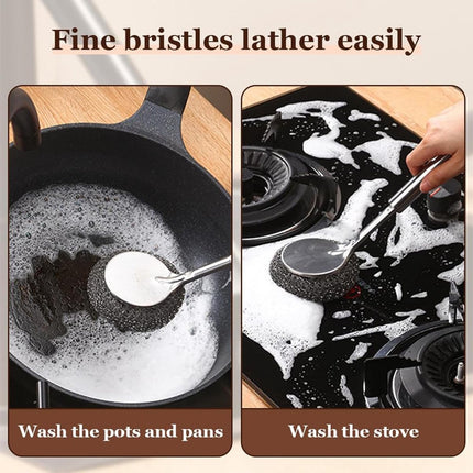 Dish Brush/ Steel Brush - Kitchen Brush - Cleaning Brush - Dishwashing Brush - Kitchen Steel Wool Pot Scrubber - For Dishes, Pots, Stoves, Sink - Detachable Brush - With 1 Replacement Head - Can Be Hung.