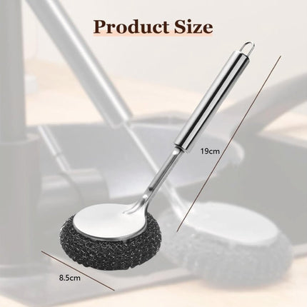 Dish Brush/ Steel Brush - Kitchen Brush - Cleaning Brush - Dishwashing Brush - Kitchen Steel Wool Pot Scrubber - For Dishes, Pots, Stoves, Sink - Detachable Brush - With 1 Replacement Head - Can Be Hung.