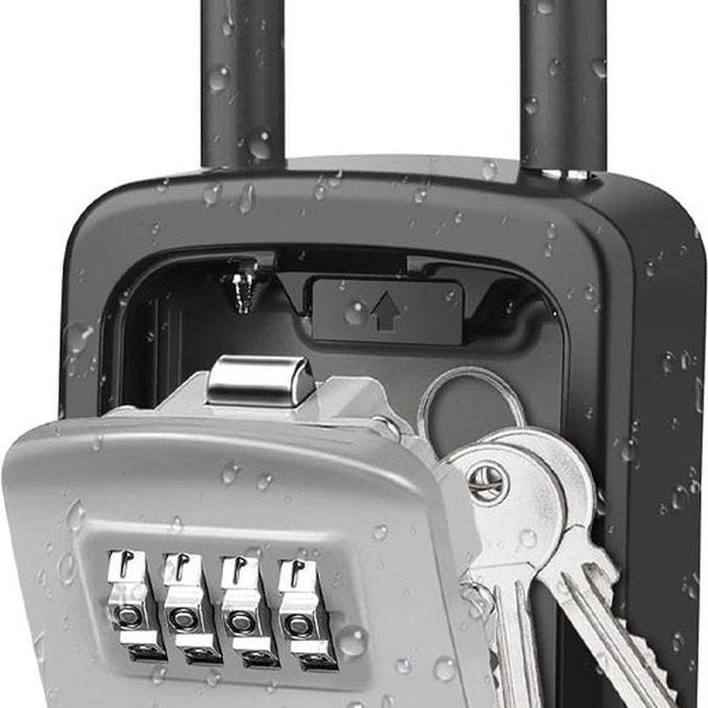 Outdoor/Indoor Key Safe - Small Key Safe with Code - Key Cabinet - Key Box - Small Safe with Combination Lock - Central Key Storage - Removable Lock - No Drilling Required - Wall-Mounted - Water-Resistant - Grey.