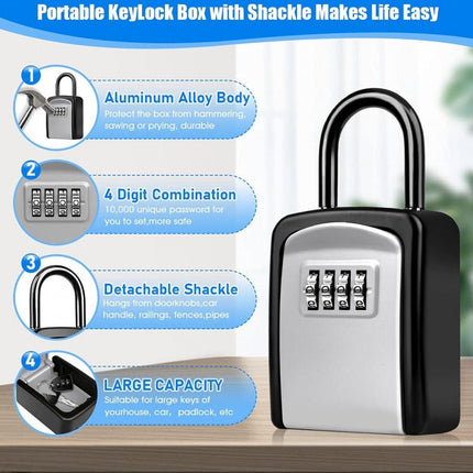 Outdoor/Indoor Key Safe - Small Key Safe with Code - Key Cabinet - Key Box - Small Safe with Combination Lock - Central Key Storage - Removable Lock - No Drilling Required - Wall-Mounted - Water-Resistant - Grey.