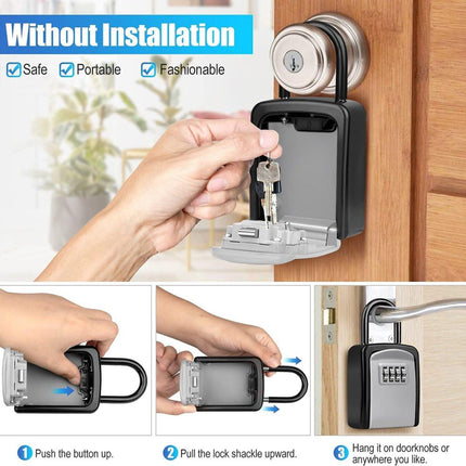 Outdoor/Indoor Key Safe - Small Key Safe with Code - Key Cabinet - Key Box - Small Safe with Combination Lock - Central Key Storage - Removable Lock - No Drilling Required - Wall-Mounted - Water-Resistant - Grey.