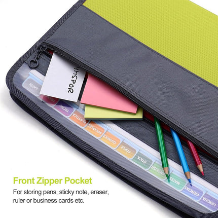 Project Folder - A4 - Foldable File Folder with Tabs - 13 Compartments - Storage Folder/Sorting Folder - Compartment Folder - Durable Plastic Document Folder - Writing Folder with Zipper - Conference Folder - Work Folder - Document Folder - Green - Portab.